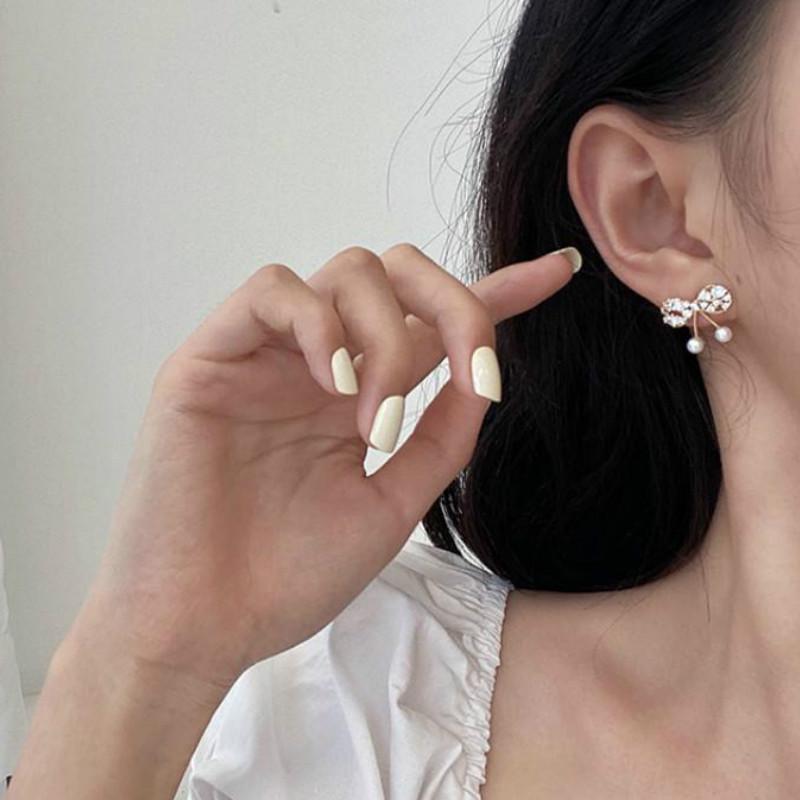 Bông Tai Bạc Hình Nơ Đính Ngọc Trai Xinh Xắn Cho Nữ