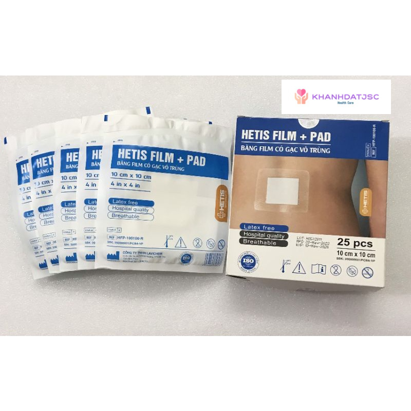 Combo băng film có gạc vô trùng HETIS FILM + PAD chống thấm nước, hút dịch, bảo vệ vết thương