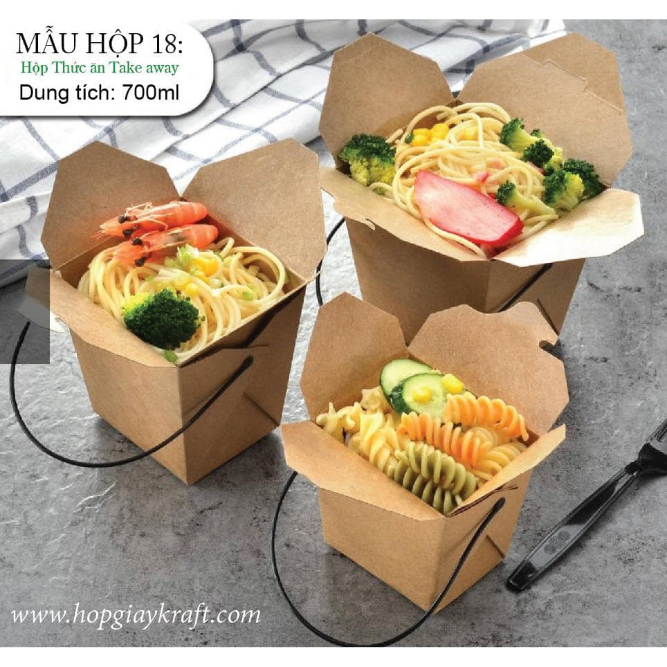 50 cái - Hộp đựng thức ăn nhanh - take away - mì xào đồ ăn có nước nóng giấy kraft = Hộp 18