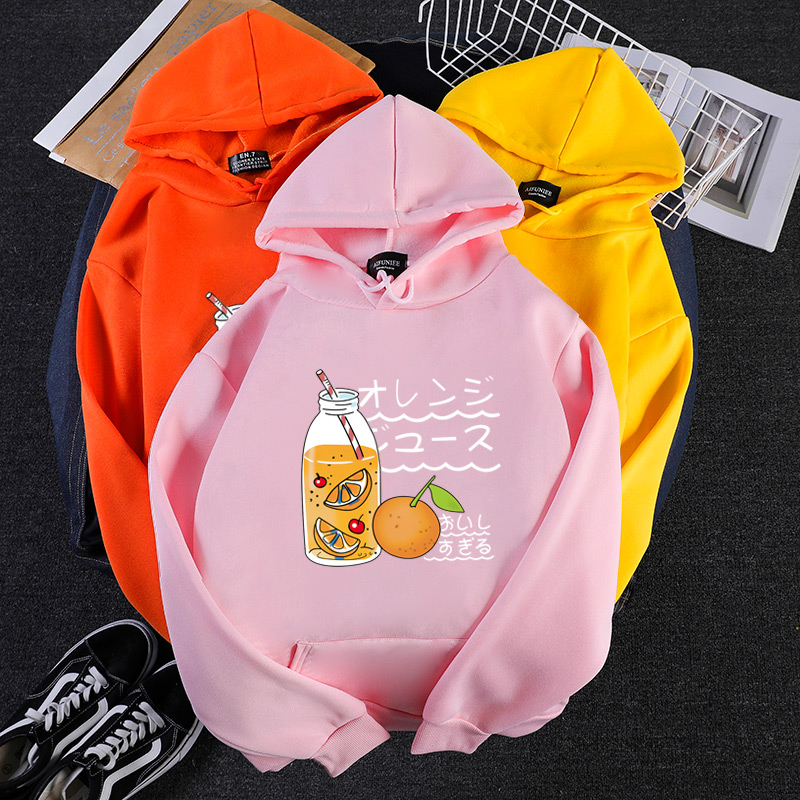 Áo Hoodie Dài Tay In Họa Tiết Trái Cam 7 Màu Phong Cách Hàn Quốc Cho Nữ