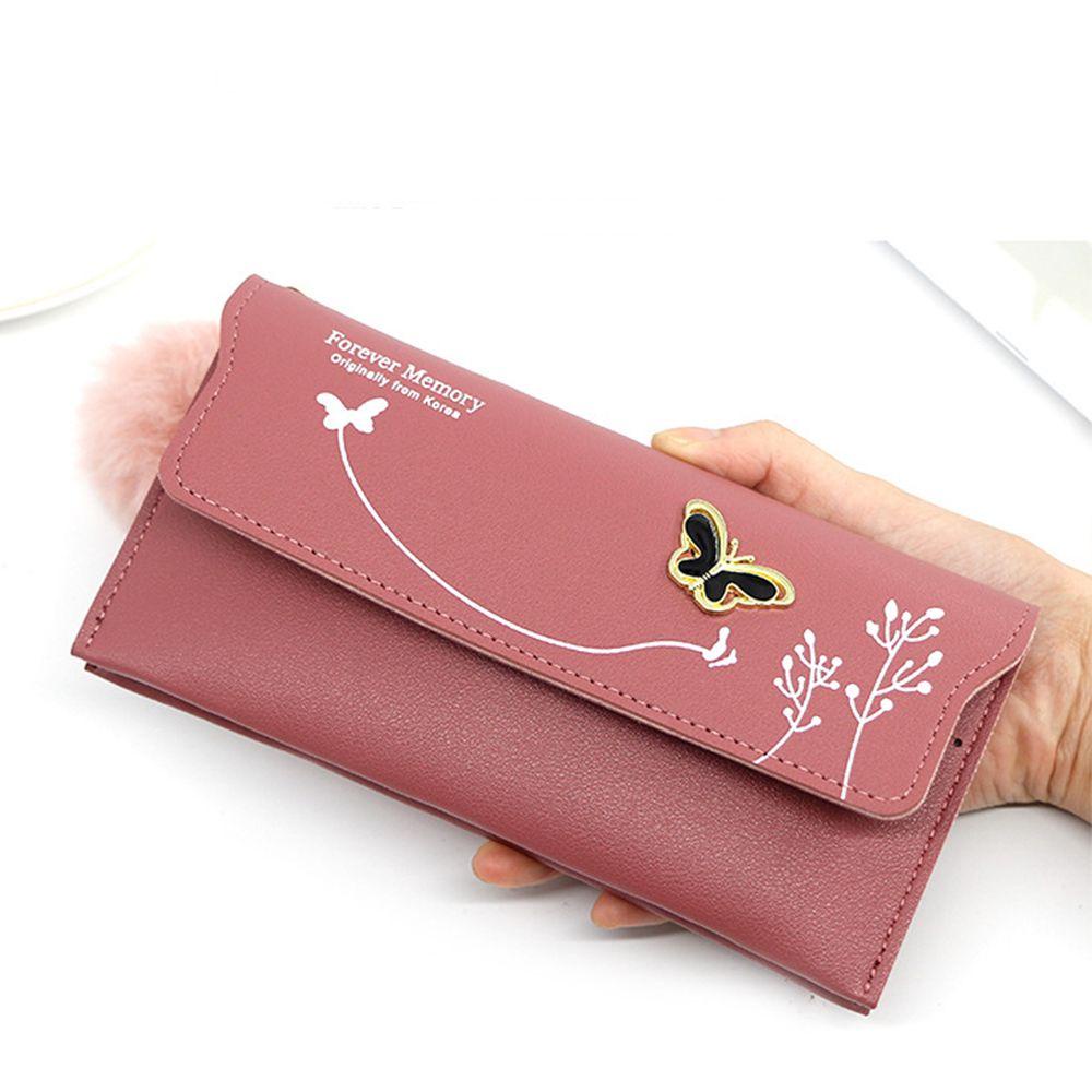 SOMEDAYZL Ví Da PU Cầm Tay Màu Trơn Đính Nơ Bướm Đơn Giản Phong Cách Retro Cho Nữ