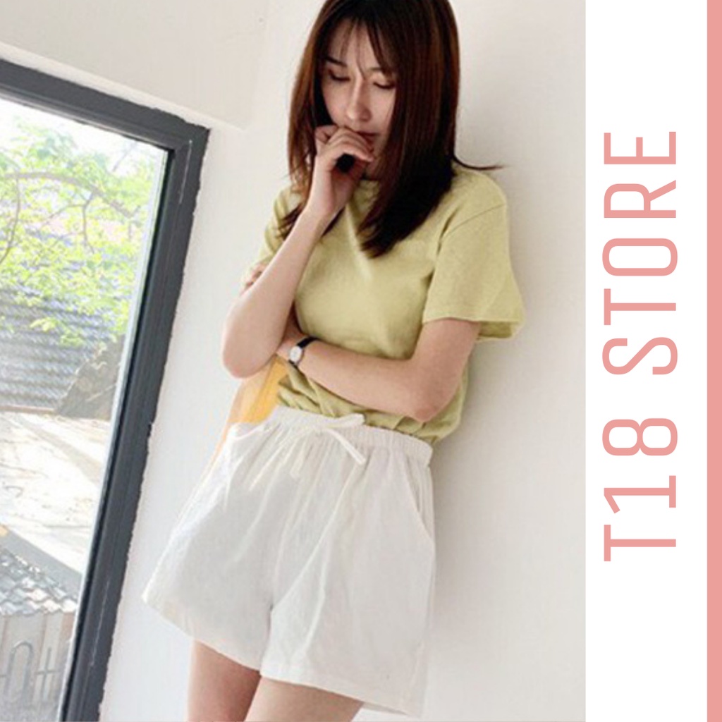 Quần short đũi ngắn thắt nơ, quần sooc đùi nữ có túi ống rộng cạp chun mềm mịn thoải mái T18 STORE QD07