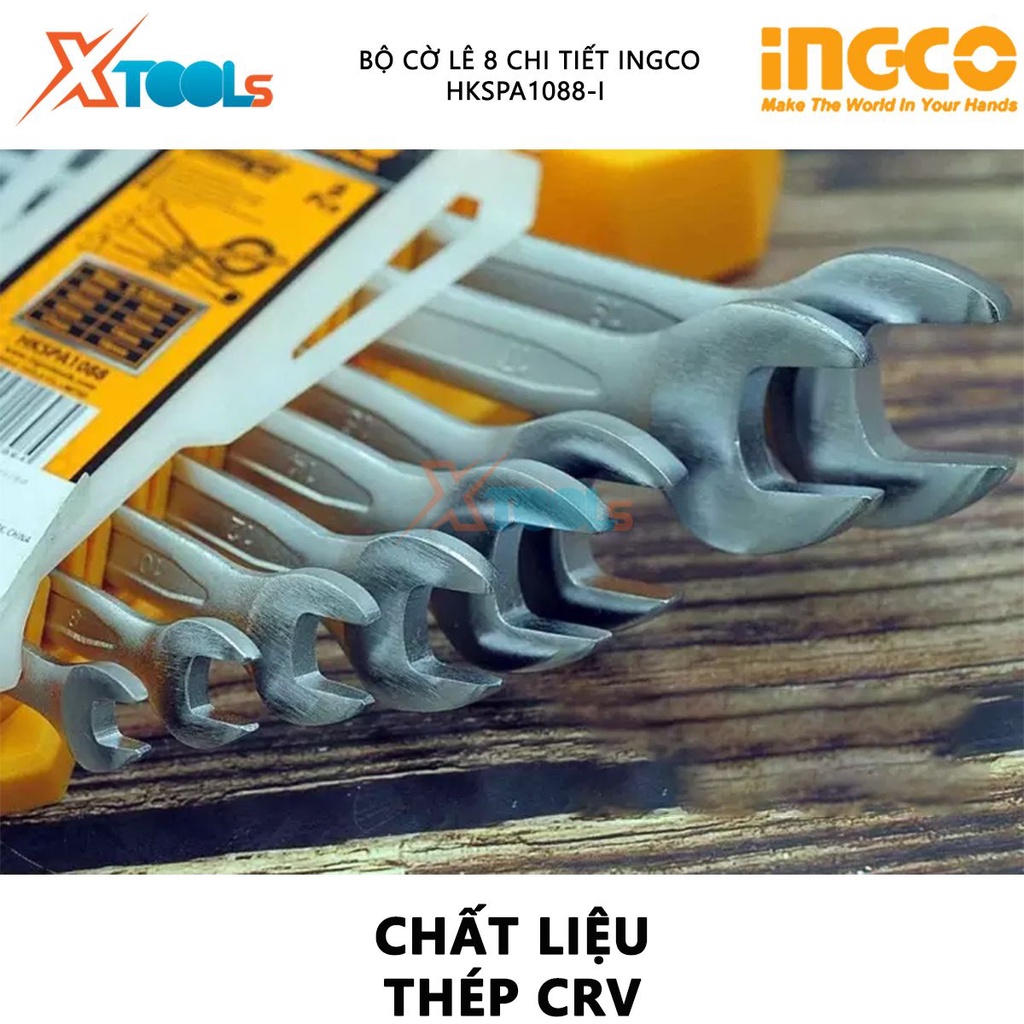 Bộ cờ lê vòng miệng 8 chi tiết INGCO HKSPA1088-I | Bộ 8 cờ lê vòng miệng kích thước 6-19mm (6mm,8mm,10mm,13mm,14mm,15mm,