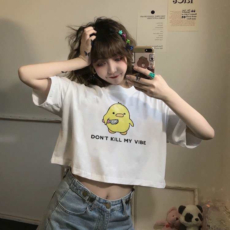 Áo Thun Crotop Form Rộng Unisex Tay Ngắn Chất Cotton Mềm Mại In Hình DON'T KILL ME VIBE Ulzzang Style Hàn Quốc TTT0176