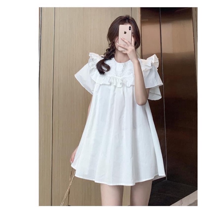 Váy babydoll dáng xoè - Đầm trắng babydoll ngắn cộc tay