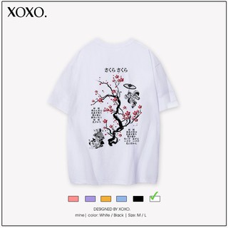 Áo thun tay lỡ form rộng dáng unisex  XOXO phong cách Nelly Ulzzang in hình hoa đào đón tết