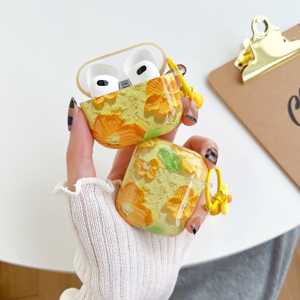 Vỏ Bảo Vệ Hộp Sạc Tai Nghe Airpods 1 2 3 pro Apple bluetooth Không Dây Chất Liệu TPU Mềm Trong Suốt Họa Tiết Tranh Sơn Dầu