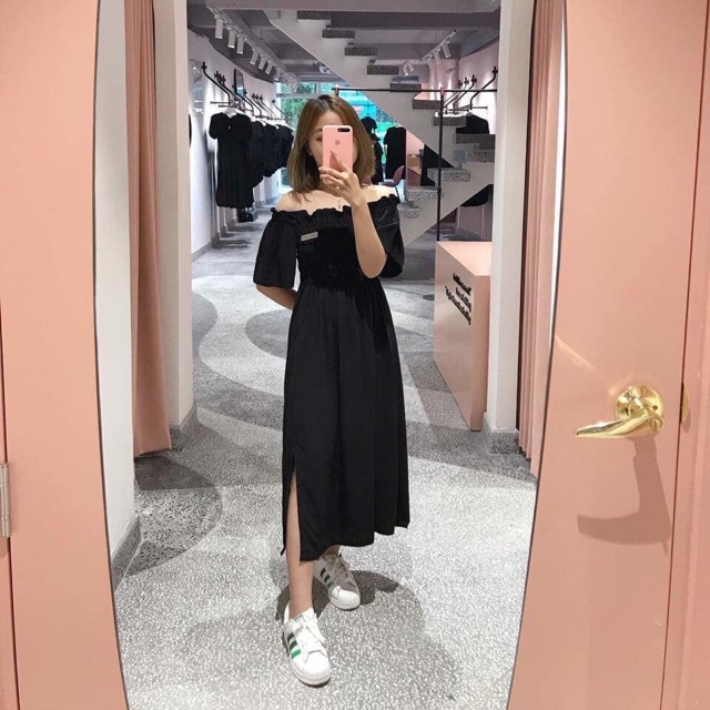 ĐẦM RUMA DRESS XẺ TÀ FROM DÀI MÀU ĐEN - ĐẦM XOÈ NHẸ PHẦN TRÊN NHÚN BO CHUN ( kèm ảnh thật ) | BigBuy360 - bigbuy360.vn