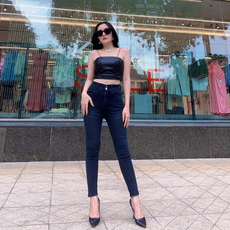 Quần jean nữ skinny màu đen cạp cao ống bó co giãn nâng mông kéo dài chân chất lượng giá rẻ 133