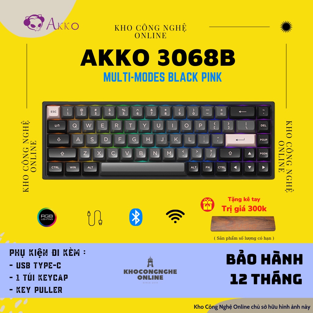 Bàn phím AKKO 3068B Multi-modes (Bluetooth 5.0 / Wireless 2.4Ghz / Hotswap / Foam tiêu âm / AKKO CS Jelly sw)