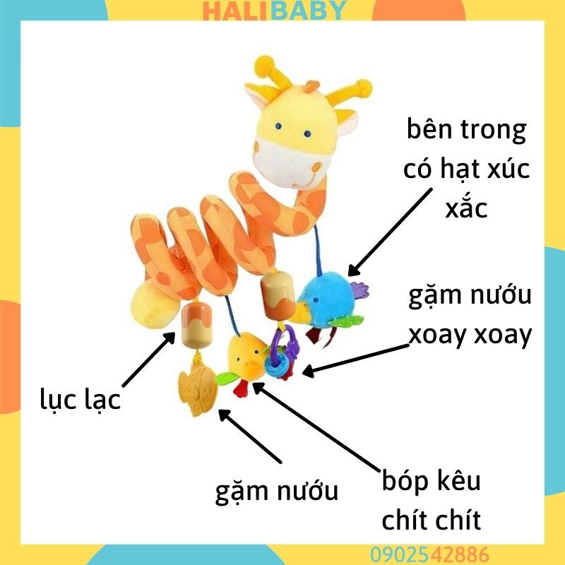 Treo nôi cho bé thú bông lục lạc xúc xắc gặm nướu vải an toàn không phai màu HALIBABY TN18