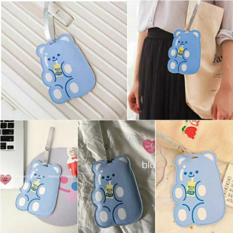Thẻ tag vali da PU chống thất lạc hành lý du lịch Bentoy Milkjoy gấu Jelly Bean Gummy Bear xanh pastel