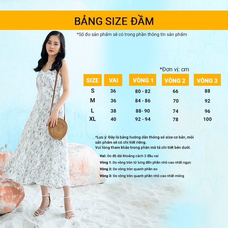 Váy hai dây Maxi hoa nhí - đầm trắng hoa hai dây DK939 Mecia chất liệu Chiffon thoáng mát, mềm mại phù hợp đi biển