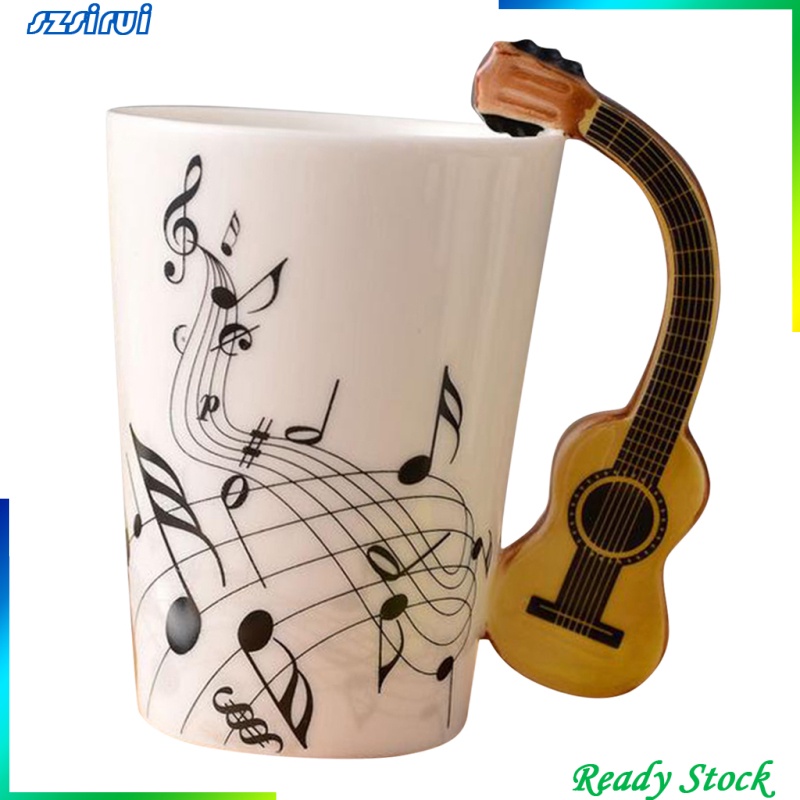 Cốc Sứ Uống Cà Phê Hình Đàn Guitar Màu Đen Sáng Tạo
