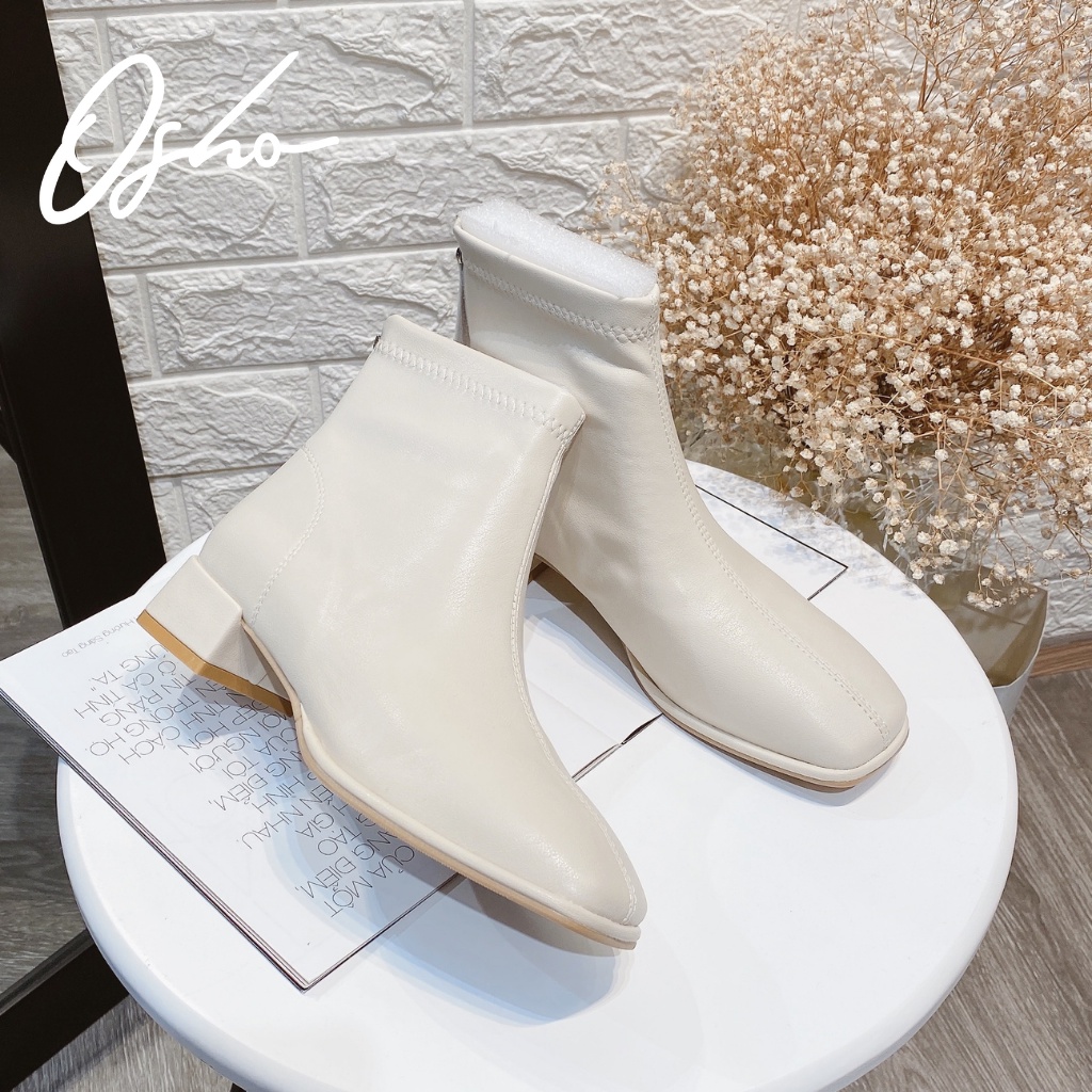 Boot Nữ Cổ Cao OSHO Mũi Vuông Đế Vuông, Thiết Kế Khóa Kéo Tiện Lợi, Đường May Tỉ Mỉ Chắc Chắn Cao 3 Phân 111