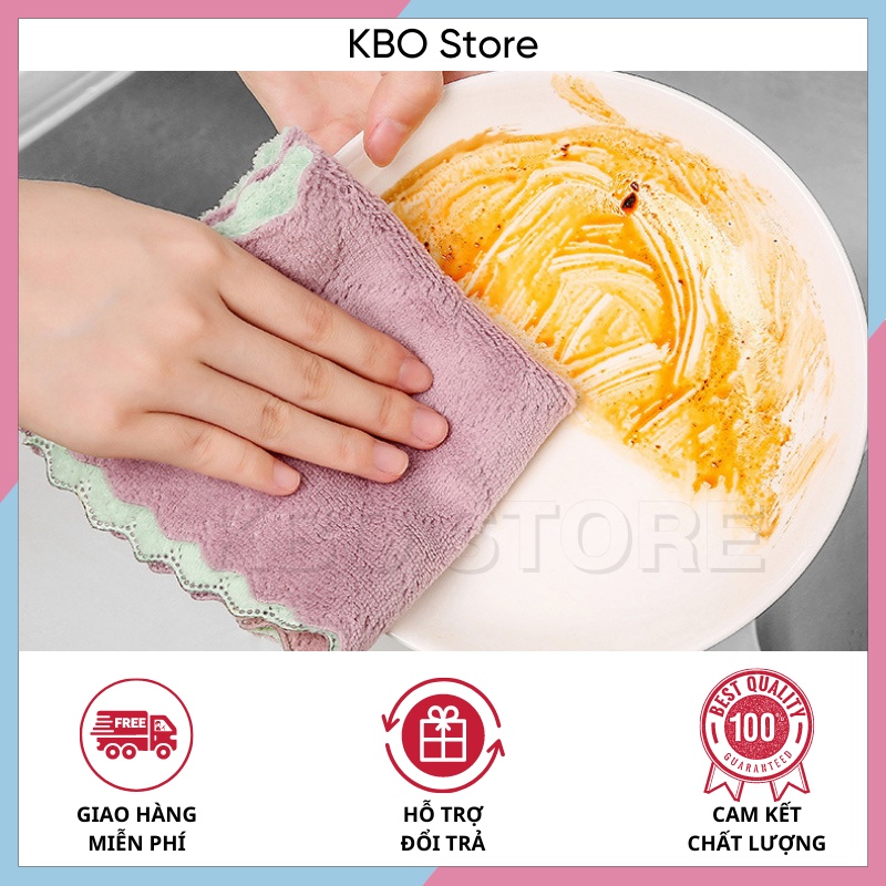 Khăn lau bếp đa năng siêu thấm 2 mặt dày dặn 25x25 cm lau bát đũa lau bàn ghế KBO Shop KBO025