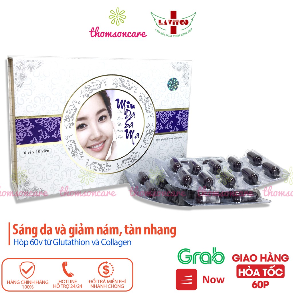 Trắng da, giảm nám, tàn nhang Mindasama Hộp 60 viên từ Collagen, mầm đậu nành, vitamin E, dầu gấc