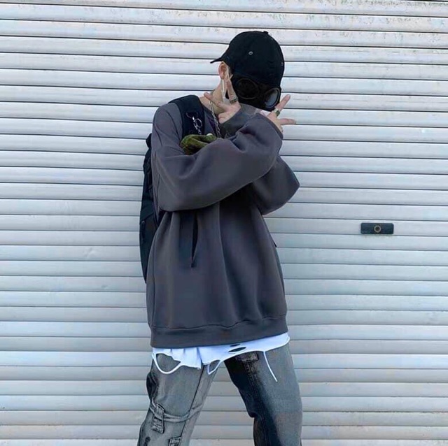 Áo Sweater Basic Xám Khói Tay Dài  Ảnh-Clip Thật