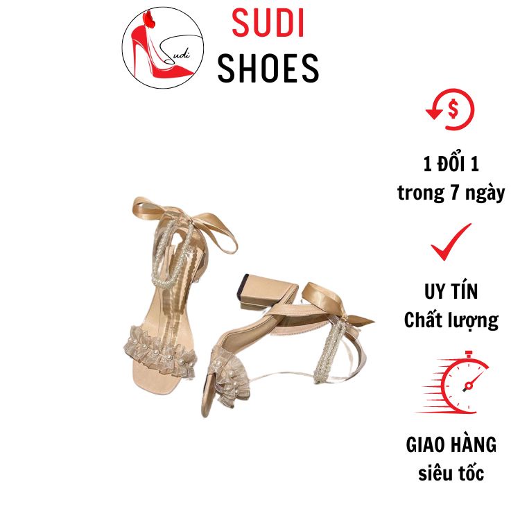 Giày cao gót 7p quai đính ngọc quai hậu thắt nơ cá tính sang chảnh SUDI - HH54_BCF