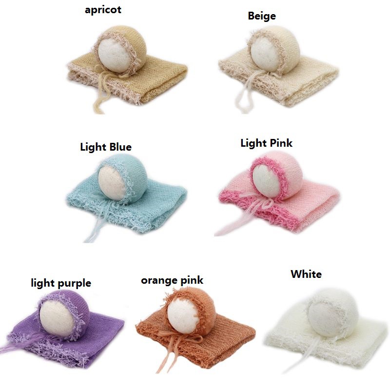 Set khăn quấn + mũ co giãn dùng làm đạo cụ chụp ảnh dễ thương cho bé