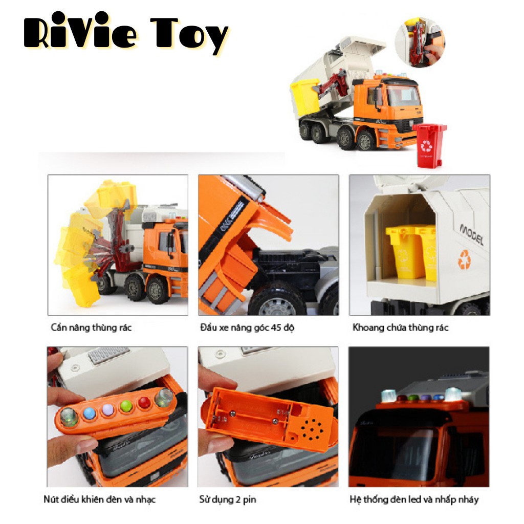 Xe đồ chơi mô hình xe chở rác Đồ chơi ô tô có kèm thùng rác, đồ chơi thông minh cho bé