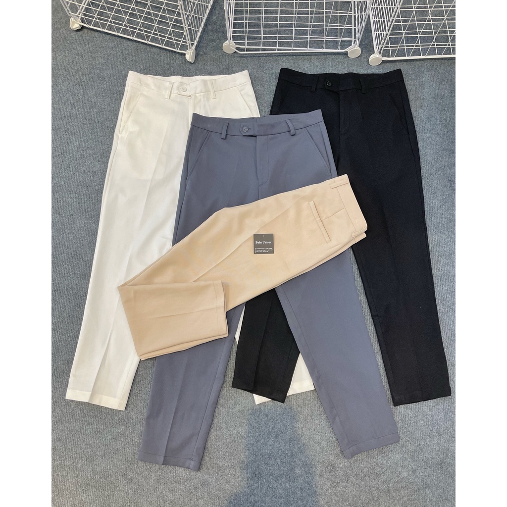 Quần Tây Âu baggy dáng suông 4 màu BE/TRẮNG/ĐEN/XÁM form nam nữ unisex_Hình thật tại Boin store