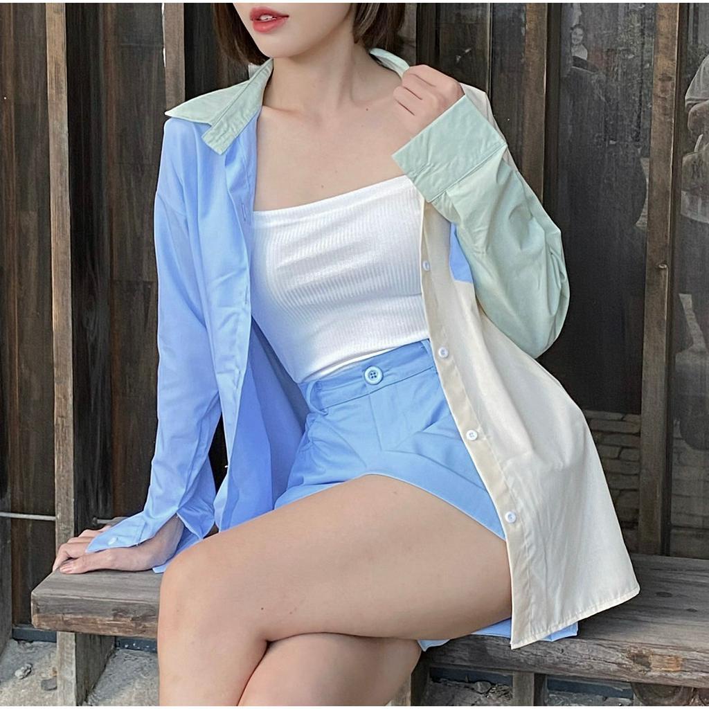 Set Bộ Đồ Nữ,Set 3 Món Áo Sơ Mi From rộng  mix  Quần Đùi Short Kèm Áo Lót 2 dây Tiểu Thư Dạo Phố Đi Biển Thời Trang Minh