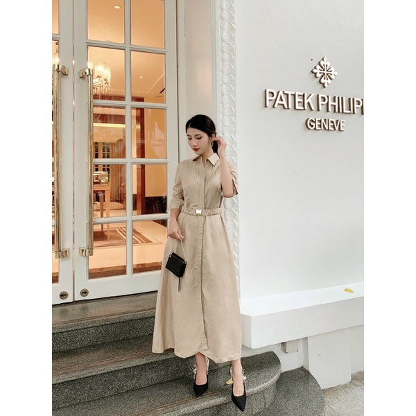 Váy sơ mi dáng dài chất liệu linen cao cấp dành cho nữ Caffeine Studio