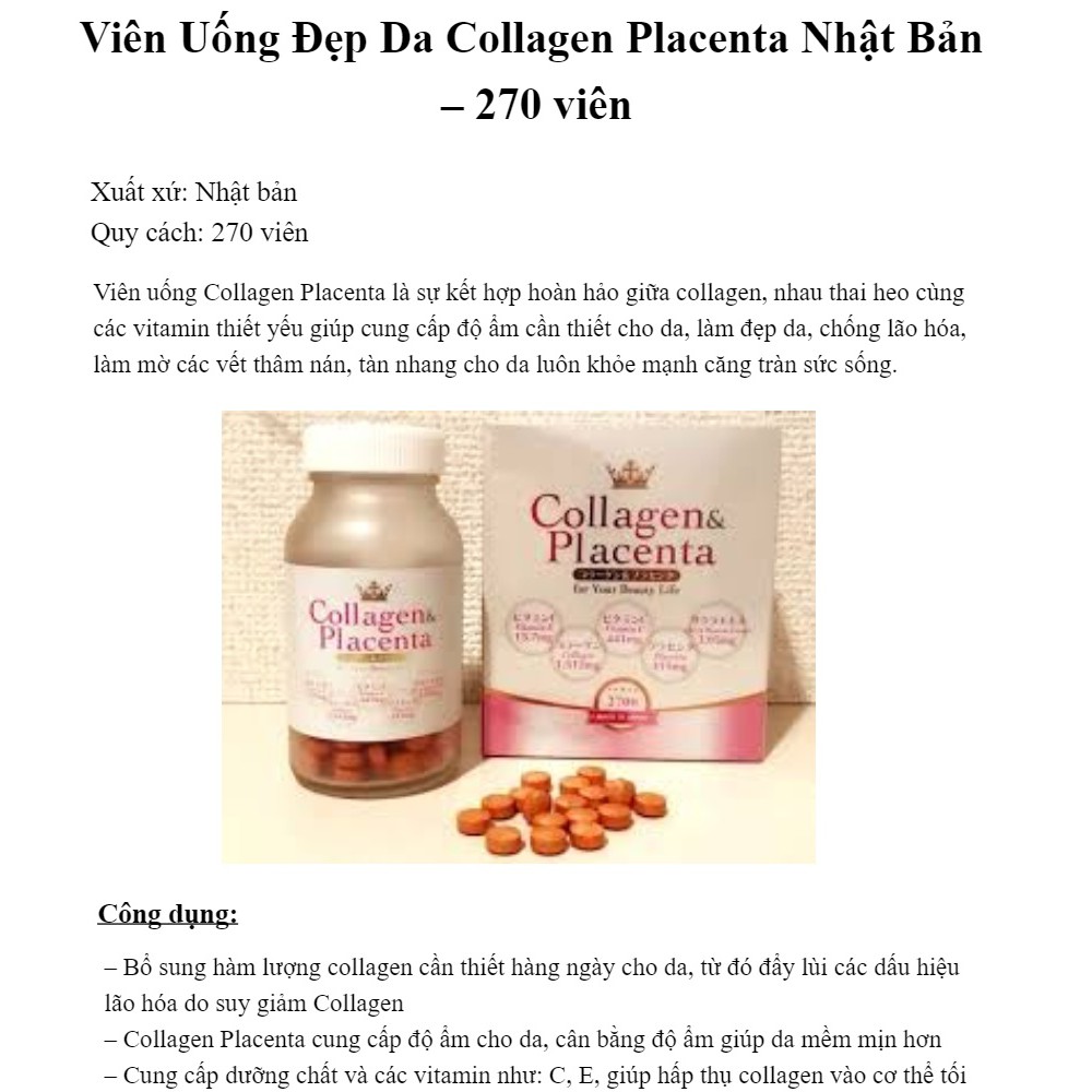 Viên uống trắng đẹp da Collagen Placenta 270 viên 5 in 1 Nhật - HÀNG NỘI ĐỊA NHẬT | Thế Giới Skin Care
