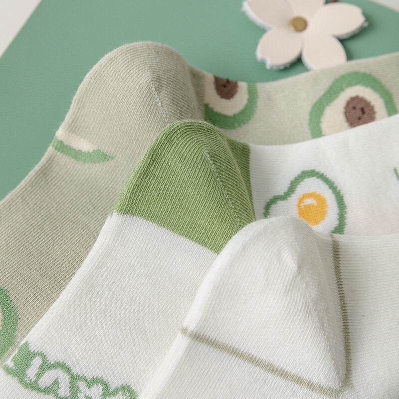 Tất vớ cổ ngắn Unisex phối màu xanh lá họa tiết trái bơ vớ cao cổ nam nữ phong cách Hàn Quốc cực kỳ dễ thương TD043