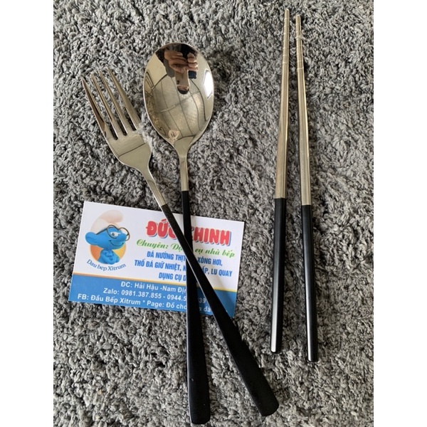 Bộ 3 Món Thìa Đũa Dĩa Inox 304 Không Rỉ Dùng Cá Nhân Cơm Trưa Văn Phòng Dã Ngoại Sang Trọng