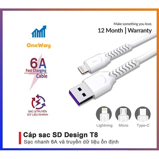 Cáp sạc SD DESIGN M162 chính hãng với chân sạc TypeC sử dụng cho các máy samsung,oppo,... bảo hành 1 đổi 1