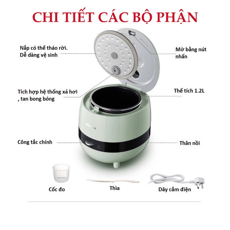 Nồi Cơm Điện Mini Đa Năng Bear 1.2L, 220V - Nhỏ gọn, tiện lợi - LB259212