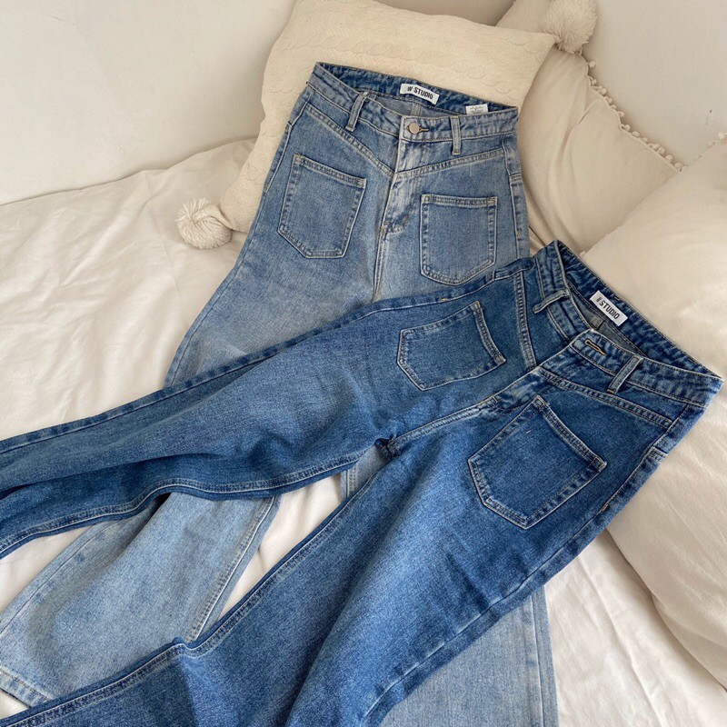 Jeans ống suôn cạp cao túi hông - Quần jean nữ dáng suôn lưng cao J447