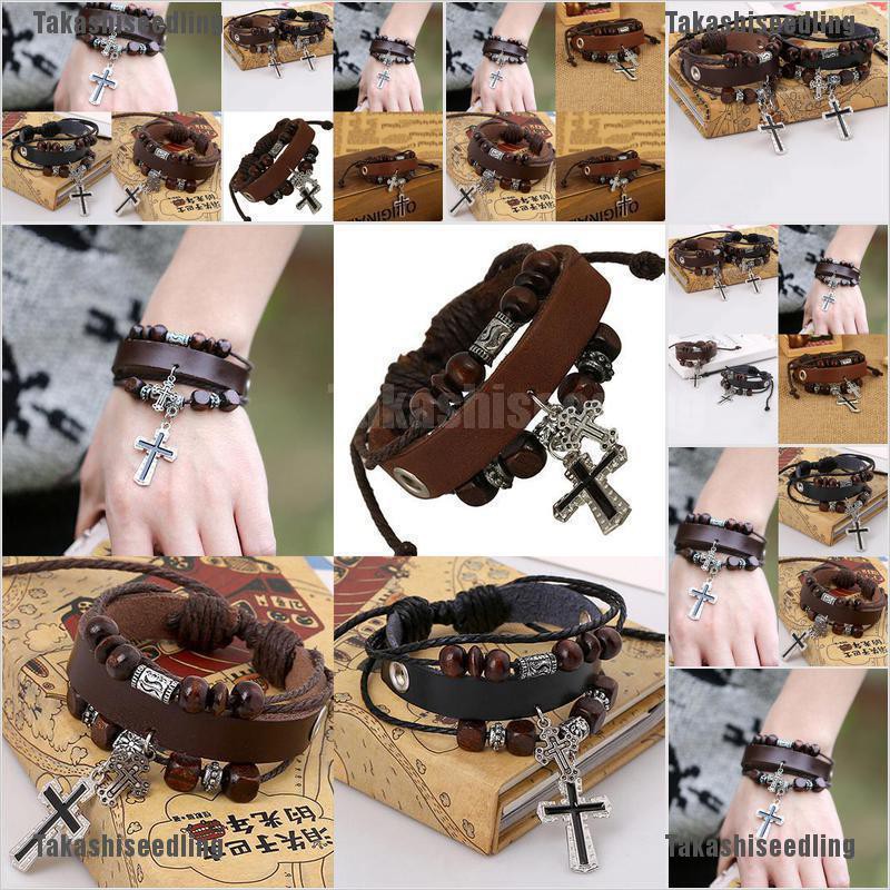 Vòng Tay Da Nhiều Lớp Đính Mặt Thánh Giá