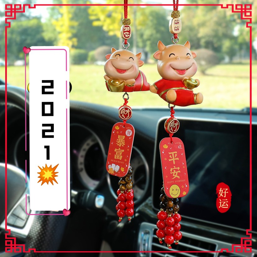 Dây treo xe ô tô tượng trâu phong thủy trang trí siêu đẹp cho một năm mới may mắn, tài lộc