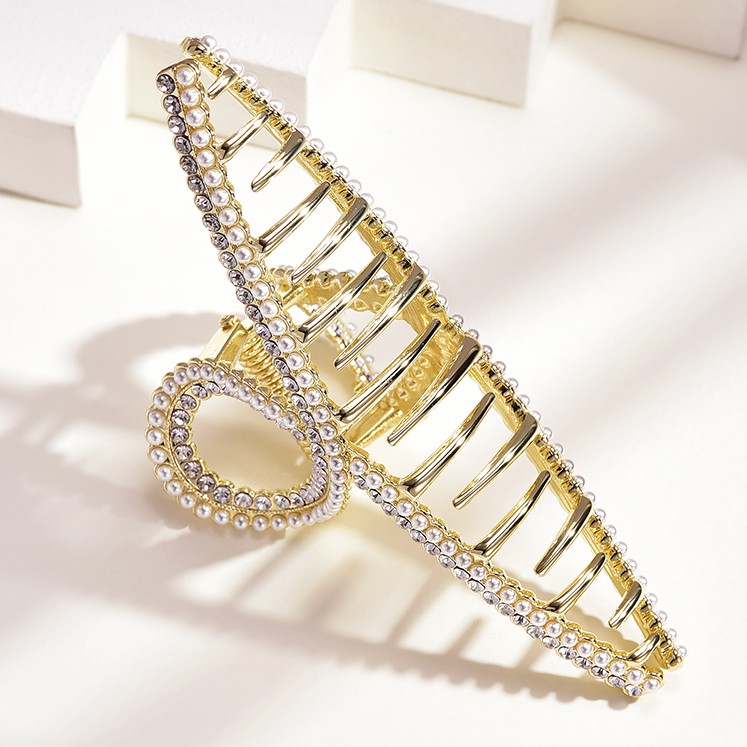 Kẹp Tóc Kim Loại Màu Vàng Đính Đá Lấp Lánh Phong Cách Hàn Quốc Dành Cho Nữ