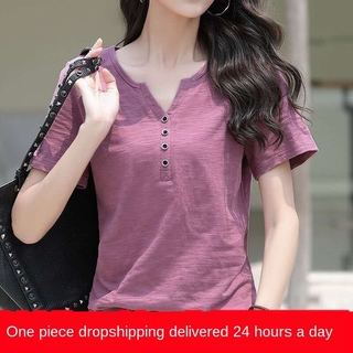 Áo Thun Nữ Ngắn Tay Cổ Chữ V Thời Trang Mới