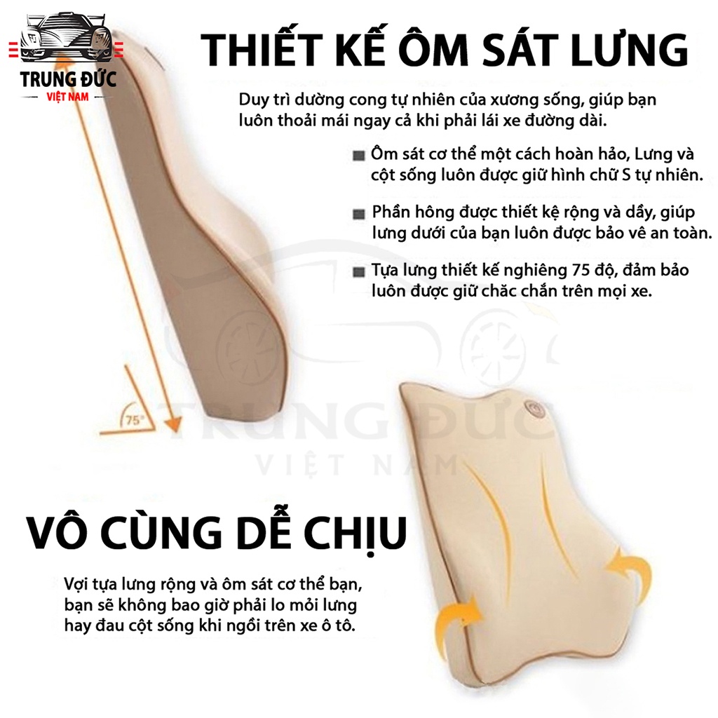 Bộ gối tựa đầu tựa lưng TRUNGDUCVN chất liệu vải COTTON lõi cao su non đàn hồi chống đau mỏi vai gáy