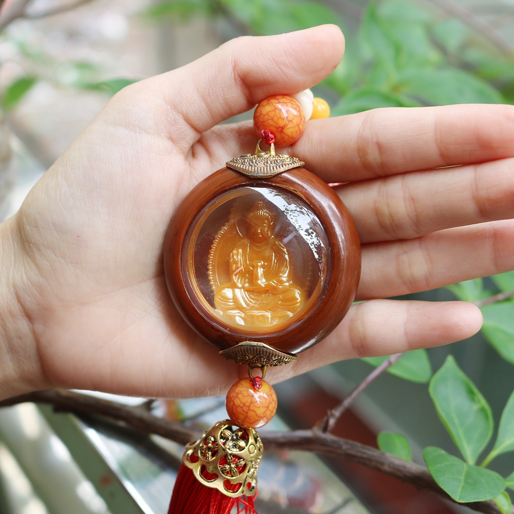 Khánh dây treo xe ô tô, xe hơi, nhà cửa cầu Phật Bà Quan Âm bồ tát gỗ cao cấp - phật di lặc - hoa sen