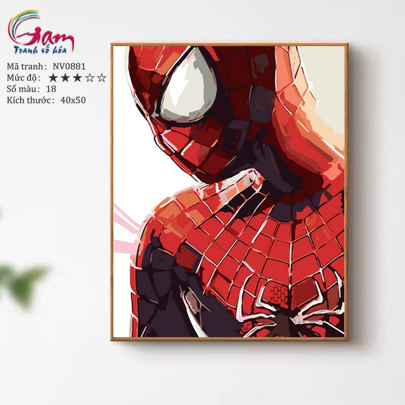 Tranh tô màu theo số Gam Spider man Người nhện có sẵn đã căng khung 40x50cm NV0881