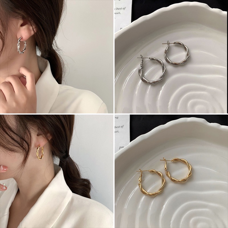 Khuyên tai kim loại hình tròn phong cách hàn quốc thời trang cho nữ