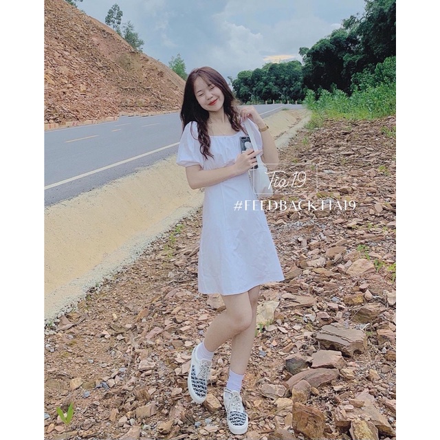 Váy cổ vuông ly ngực Tia19. Đầm ulzzang dáng xoè rớt vai ( Ảnh thật) | BigBuy360 - bigbuy360.vn