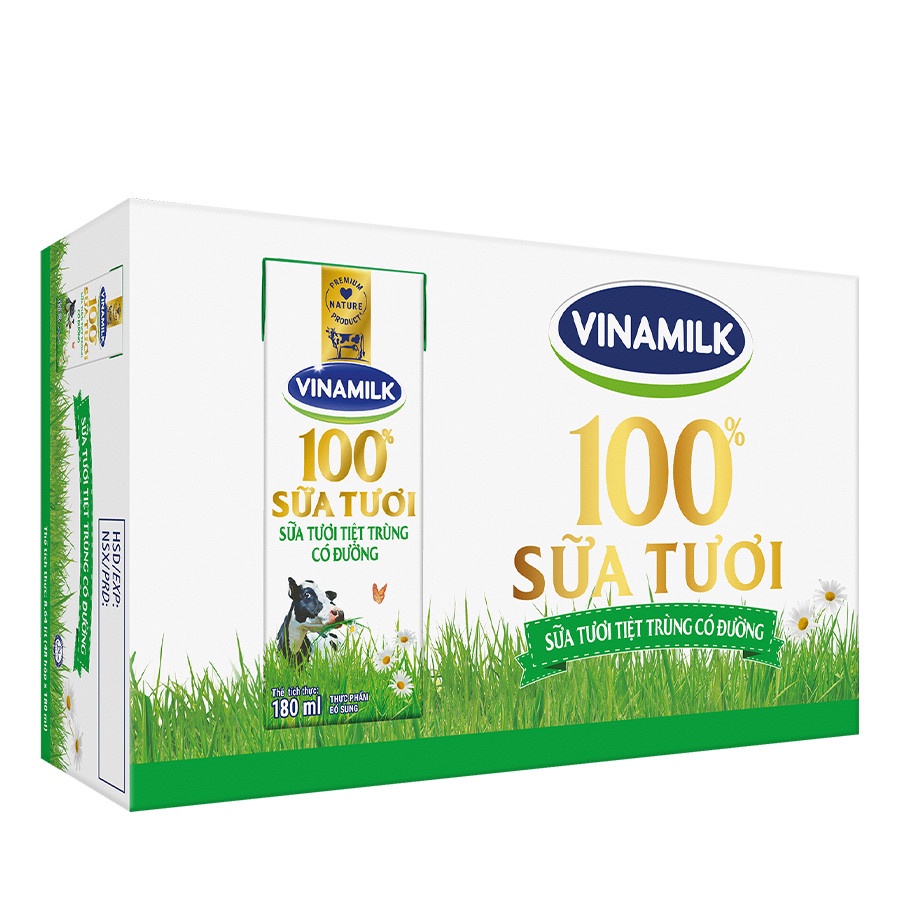 [Siêu Sale] Thùng sữa tươi tiệt trùng Vinamilk Có đường hộp 180ml[Date 06/23]