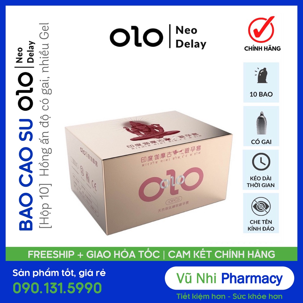 [Hộp 10] Bao Cao Su OLO 001 - Hồng Ấn Độ có GAI, Siêu Mỏng nhiều GEL bôi trơn