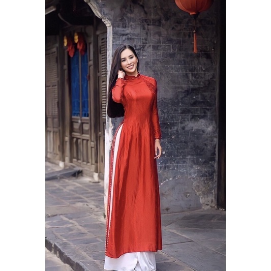 Áo dài truyền thống lụa vân gỗ-kèm ảnh thật