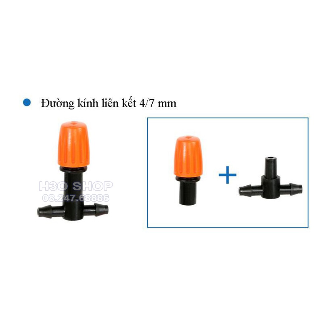 Béc phun sương cam kèm tê nối ống 6mm, béc tưới cây, làm mát không khí