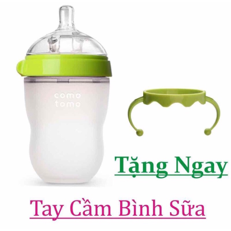 Bình sữa Como silicon siêu mềm 150ml/250ml tặng kèm tay cầm cho bình