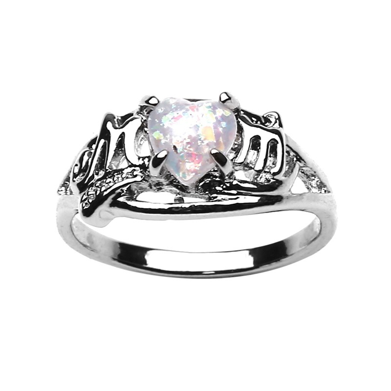 Nhẫn Đá Opal Hình Trái Tim Tạo Hình Chữ Mom