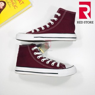 Giày nữ màu đỏ mận cổ cao